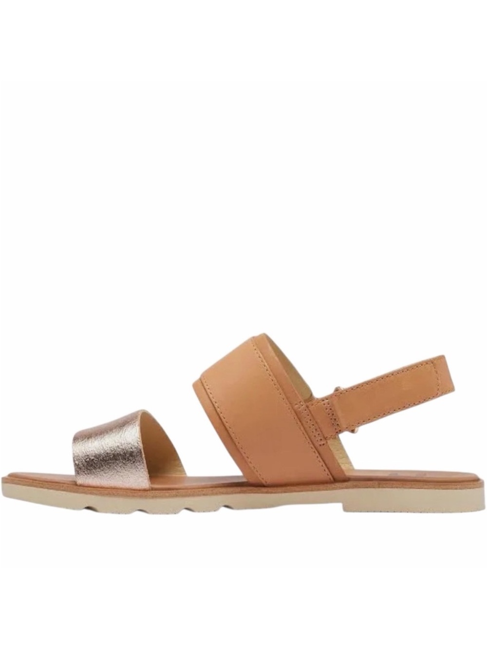 Sorel Ella III Tan and Metallic Leather Flat Sandal Size 7 - Picture 3 of 10